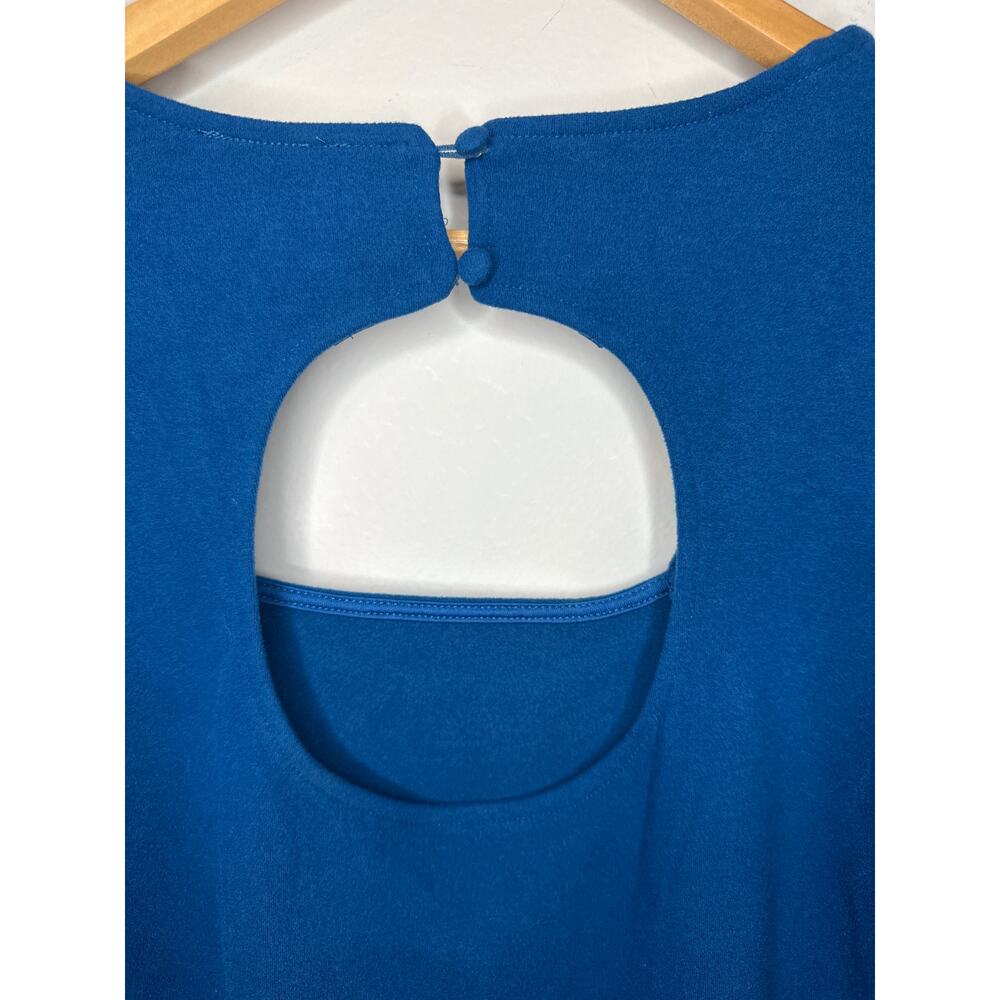 FRNCH Raissa Top Long Sleeve Blue Size M Cut Out Back Puff Sleeve Button Close - Picture 5 of 9